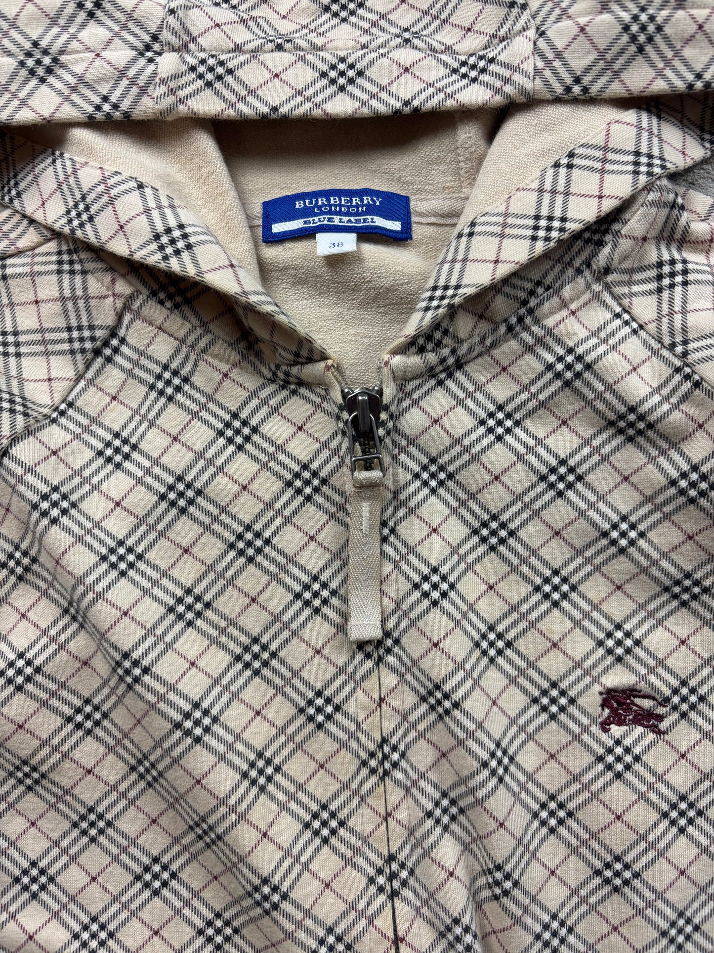 BURBERRY BEIGE NOVACHECK ZIP UP HOODIE (S)