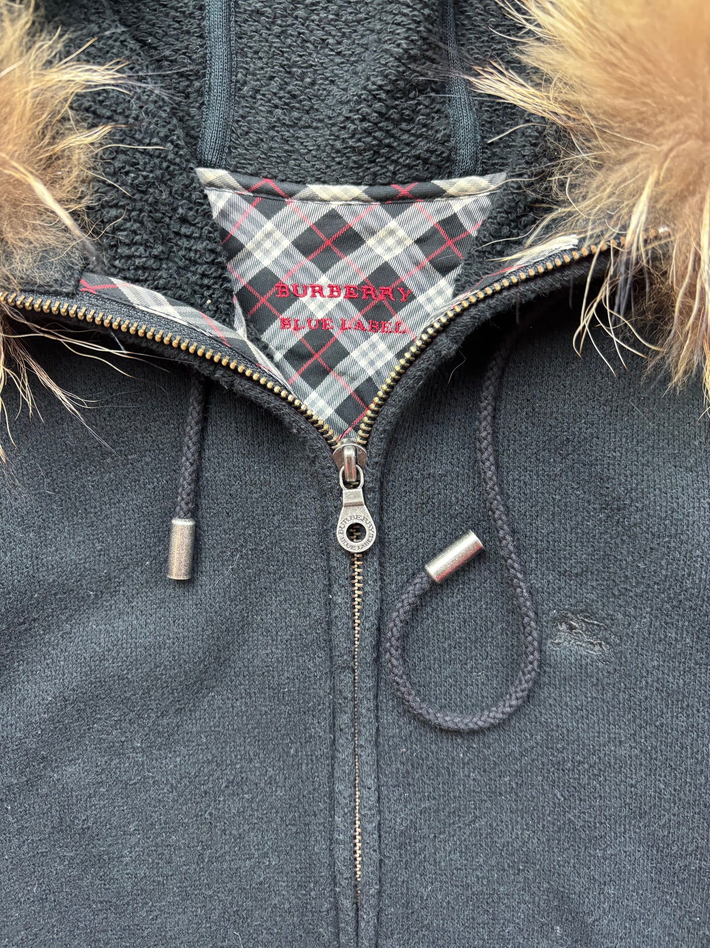 BURBERRY BLACK FUR ZIP UP HOODIE (S)