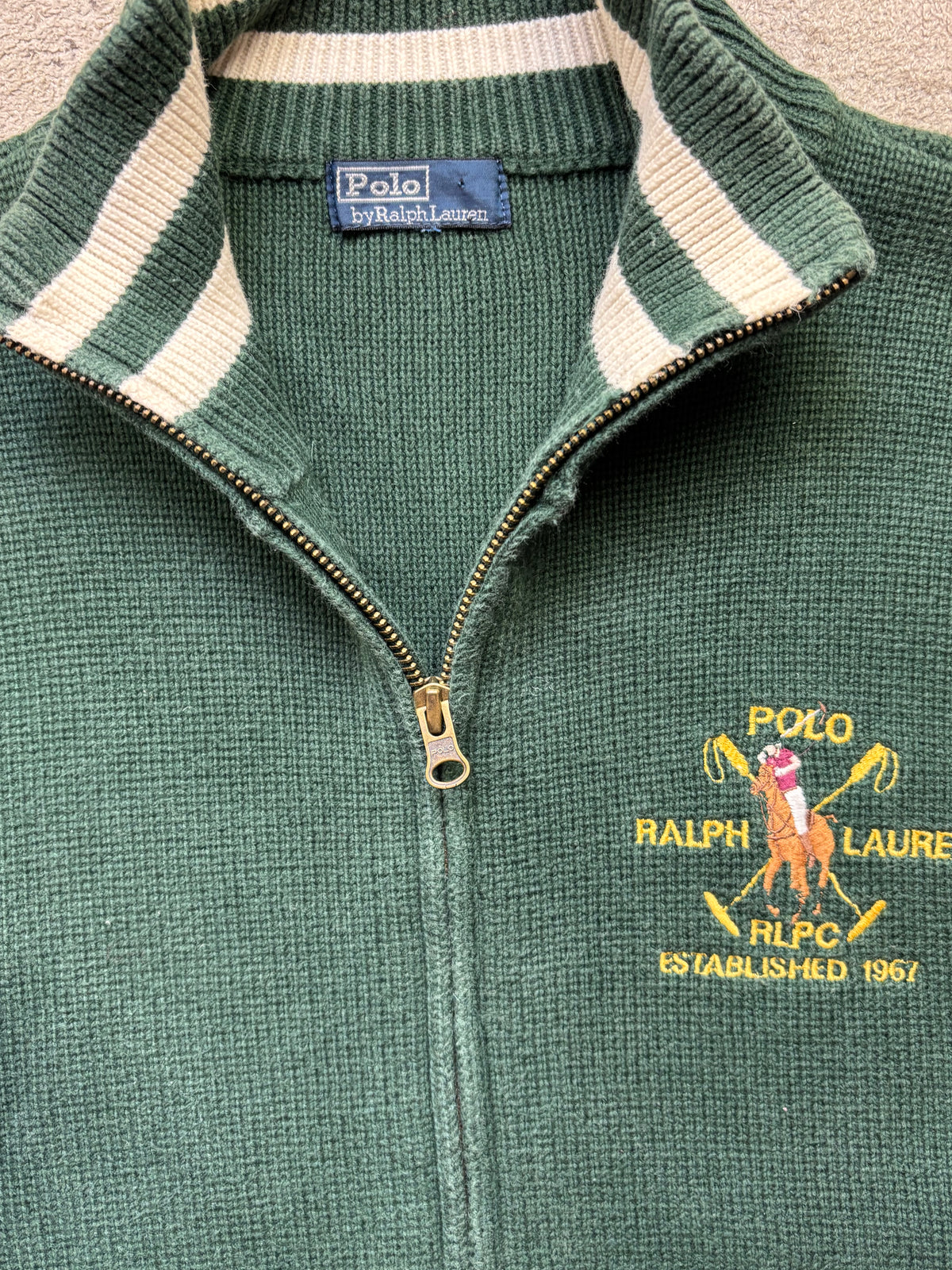 RALPH LAUREN GREEN ZIP UP KNIT (S)