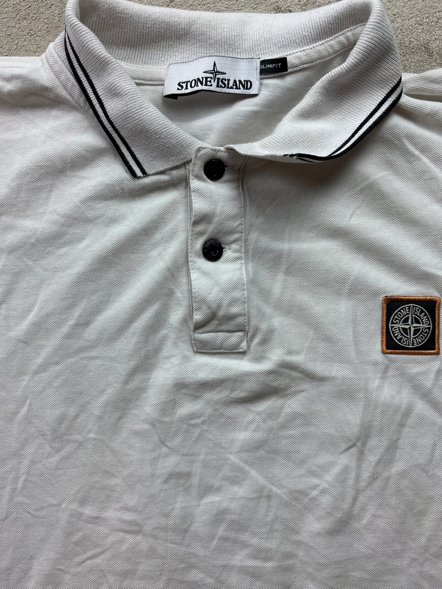STONE ISLAND WHITE POLO SHIRT (XL)