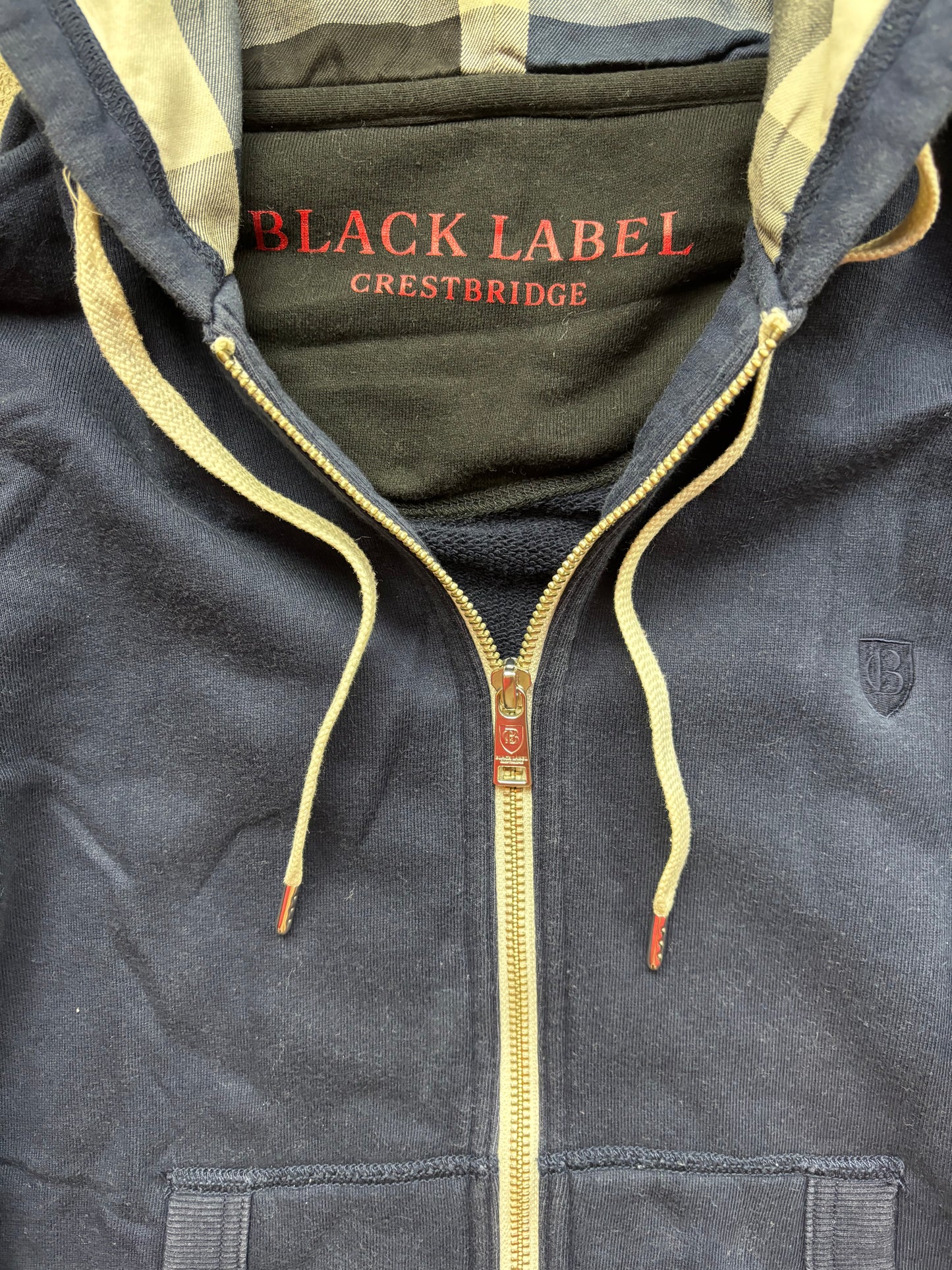 BURBERRY CRESTBRIDGE NAVY ZIP UP HOODIE (S)