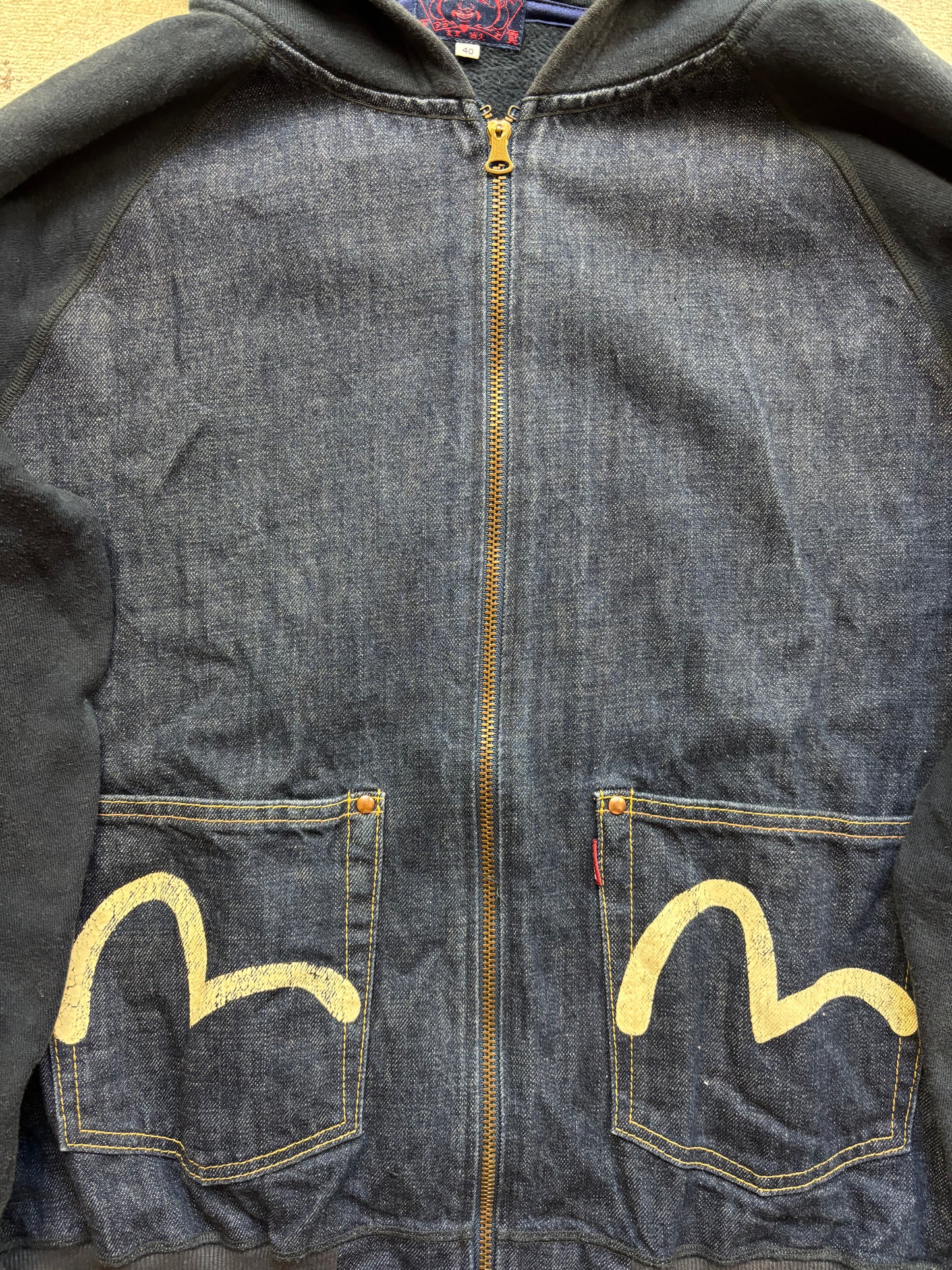 EVISU NAVY ZIP UP HOODIE (L)