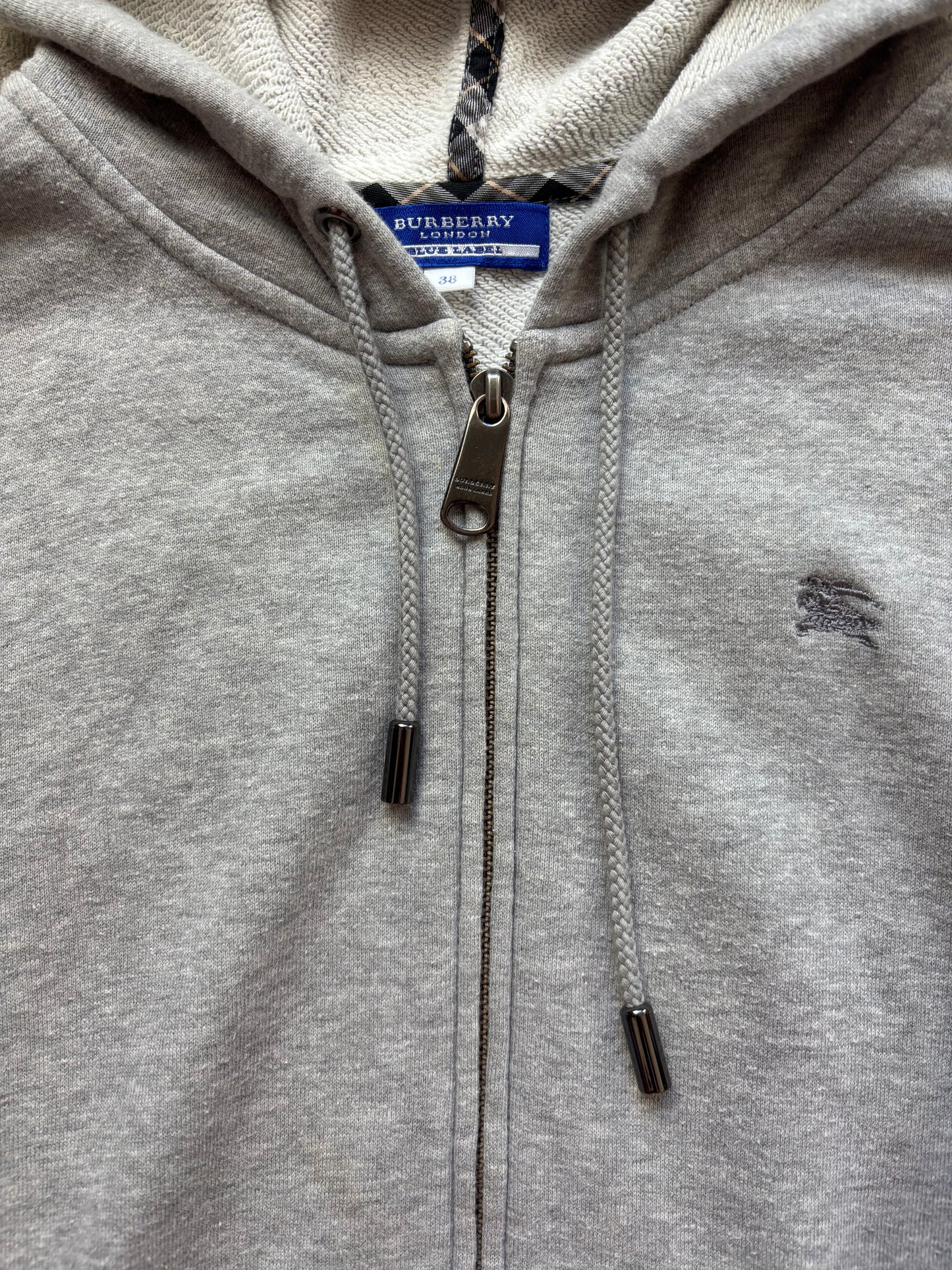 BURBERRY GREY ZIP UP HOODIE (S)