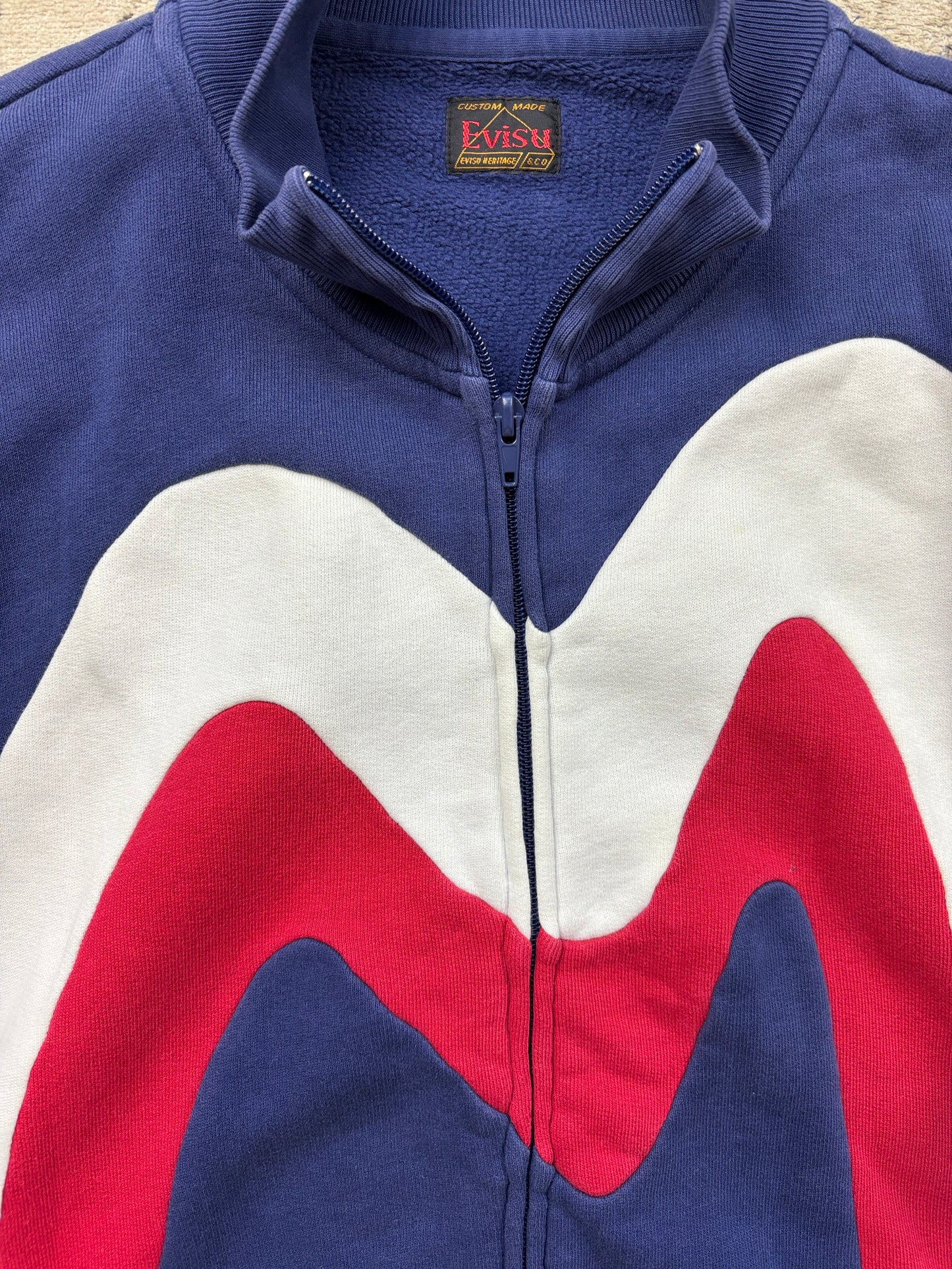 EVISU BLUE ZIP UP HOODIE (L)