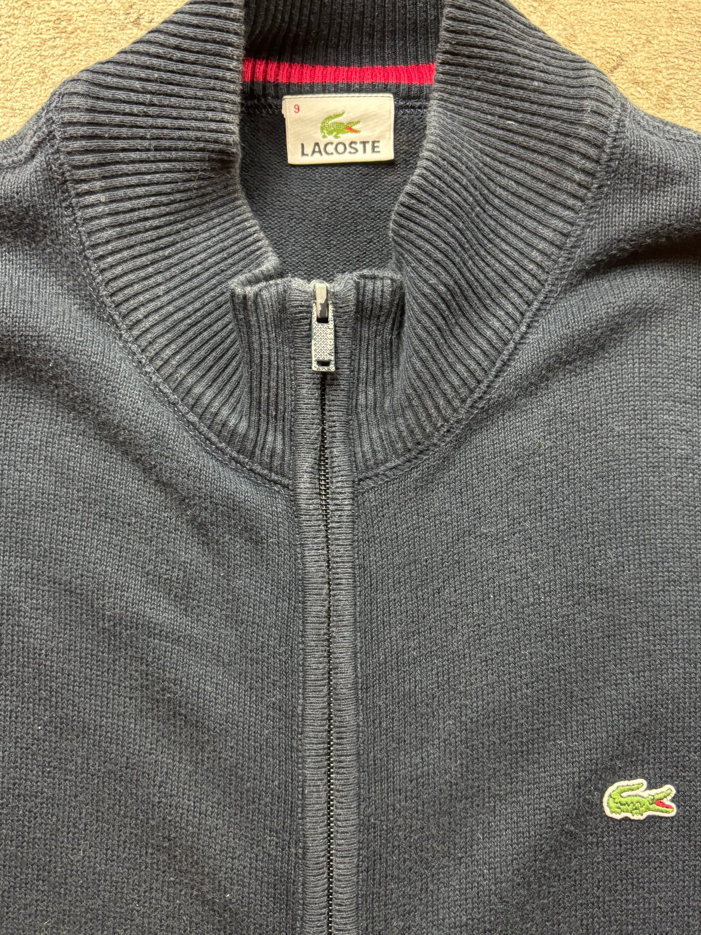 LACOSTE NAVY ZIP UP KNIT (XL)