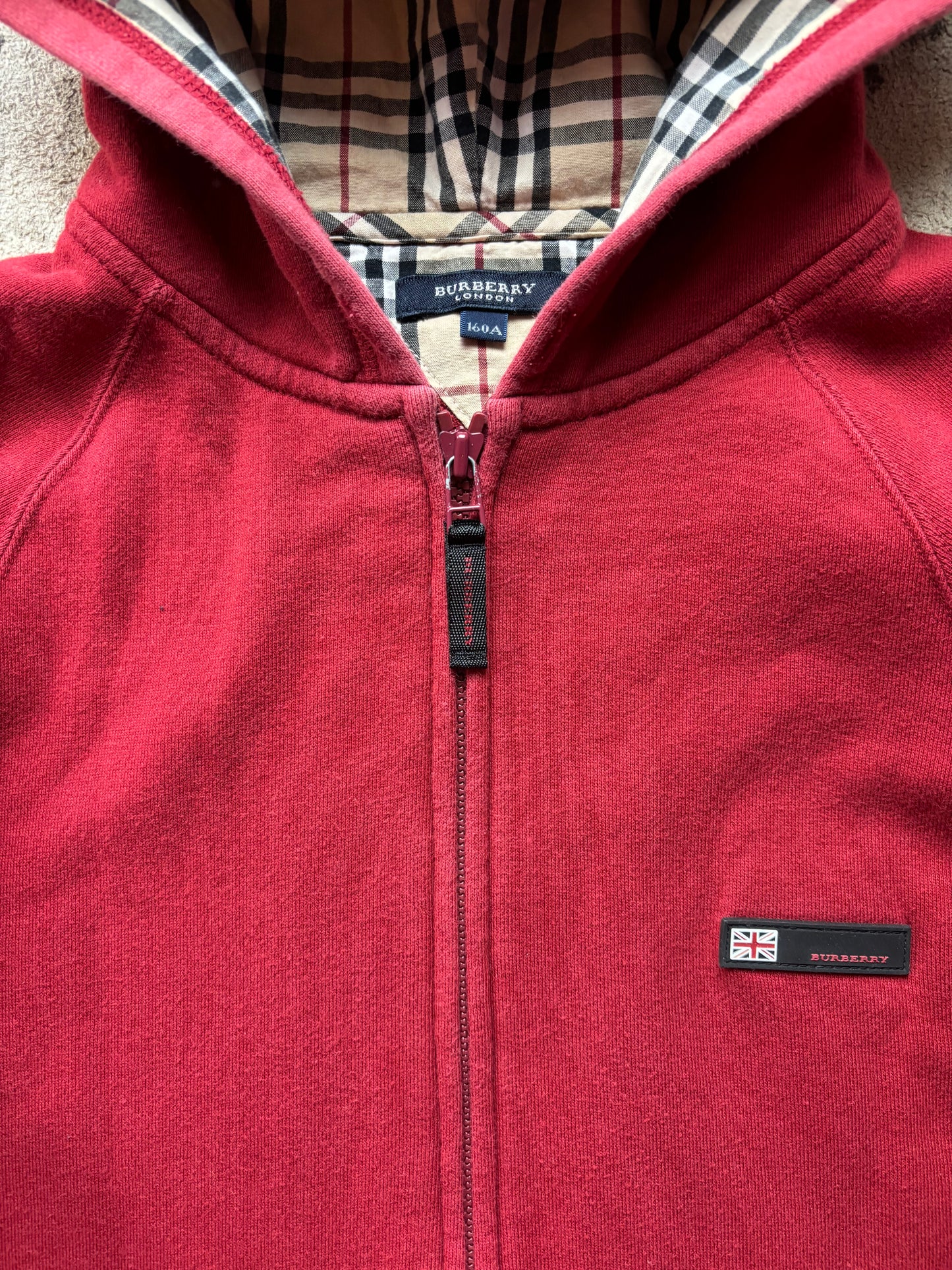 BURBERRY RED ZIP UP HOODIE (S)