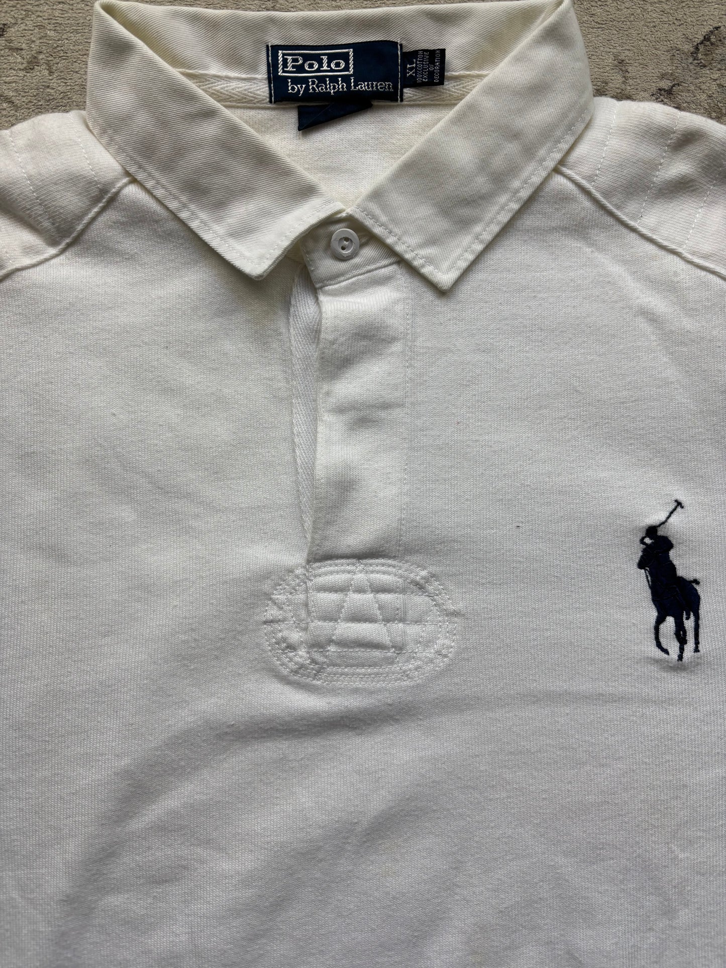 RALPH LAUREN LONGSL. POLO SHIRT WHITE (XL)