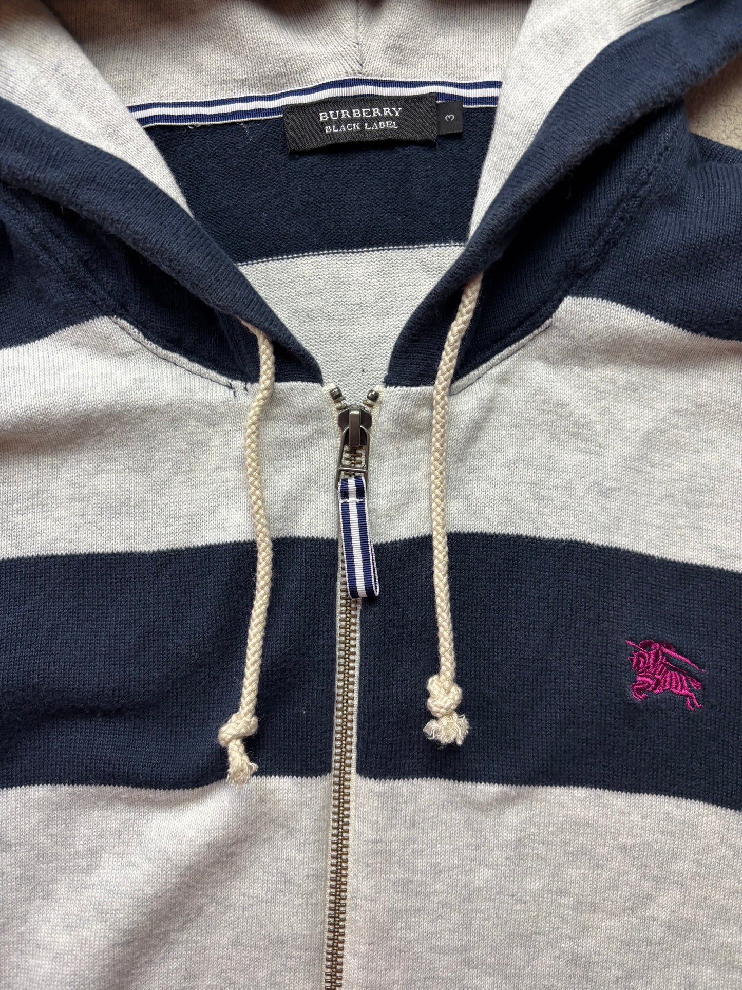 BURBERRY STRIPED ZIP UP HOODIE (M)
