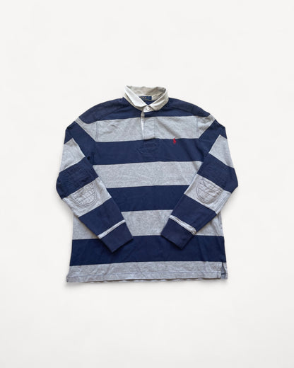 RALPH LAUREN LONGSL. POLO SHIRT GREY STRIPED (L)