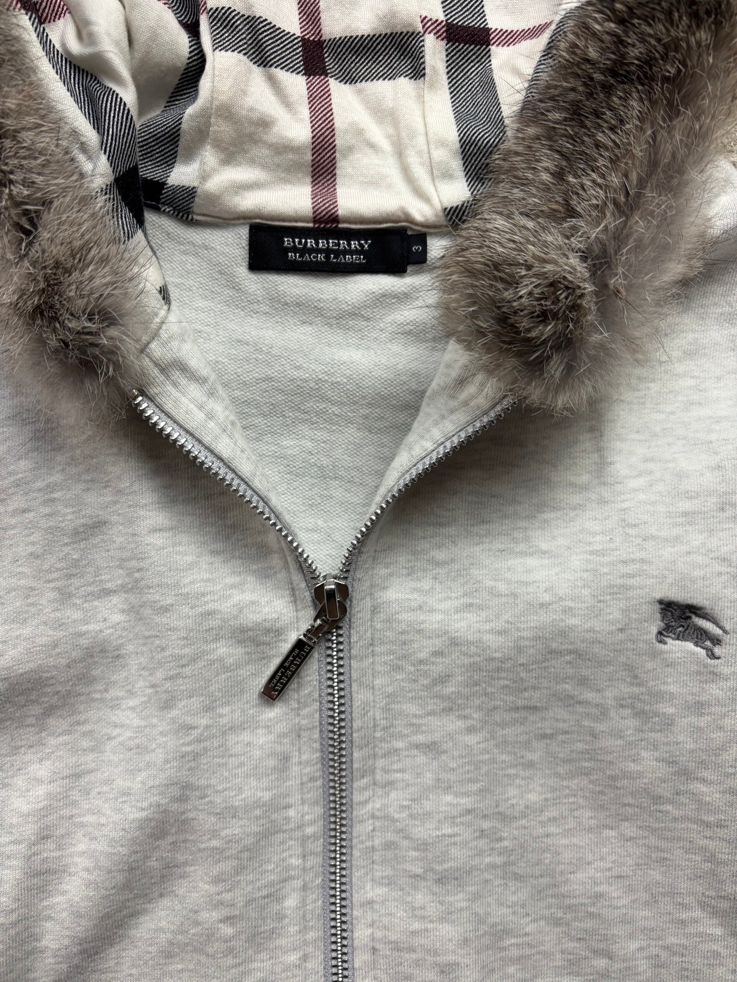 BURBERRY GREY FUR ZIP UP HOODIE (S)