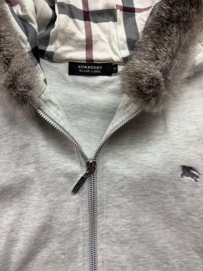 BURBERRY GREY FUR ZIP UP HOODIE (S)