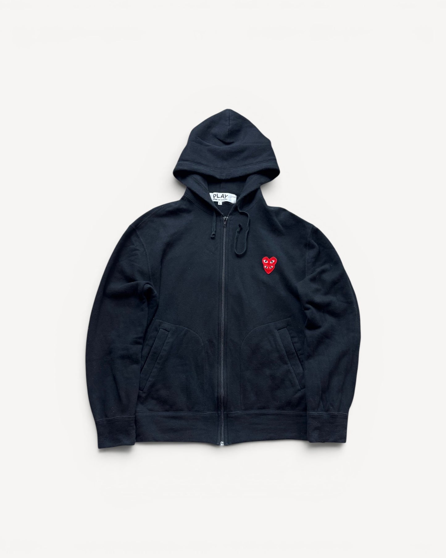 CDG PLAY BLACK ZIP UP HOODIE (M)