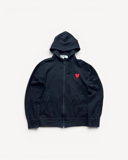 CDG PLAY BLACK ZIP UP HOODIE (M)