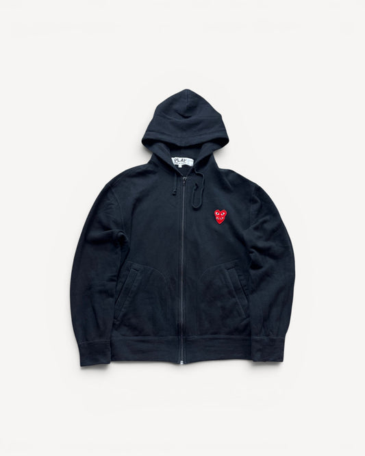 CDG PLAY BLACK ZIP UP HOODIE (M)