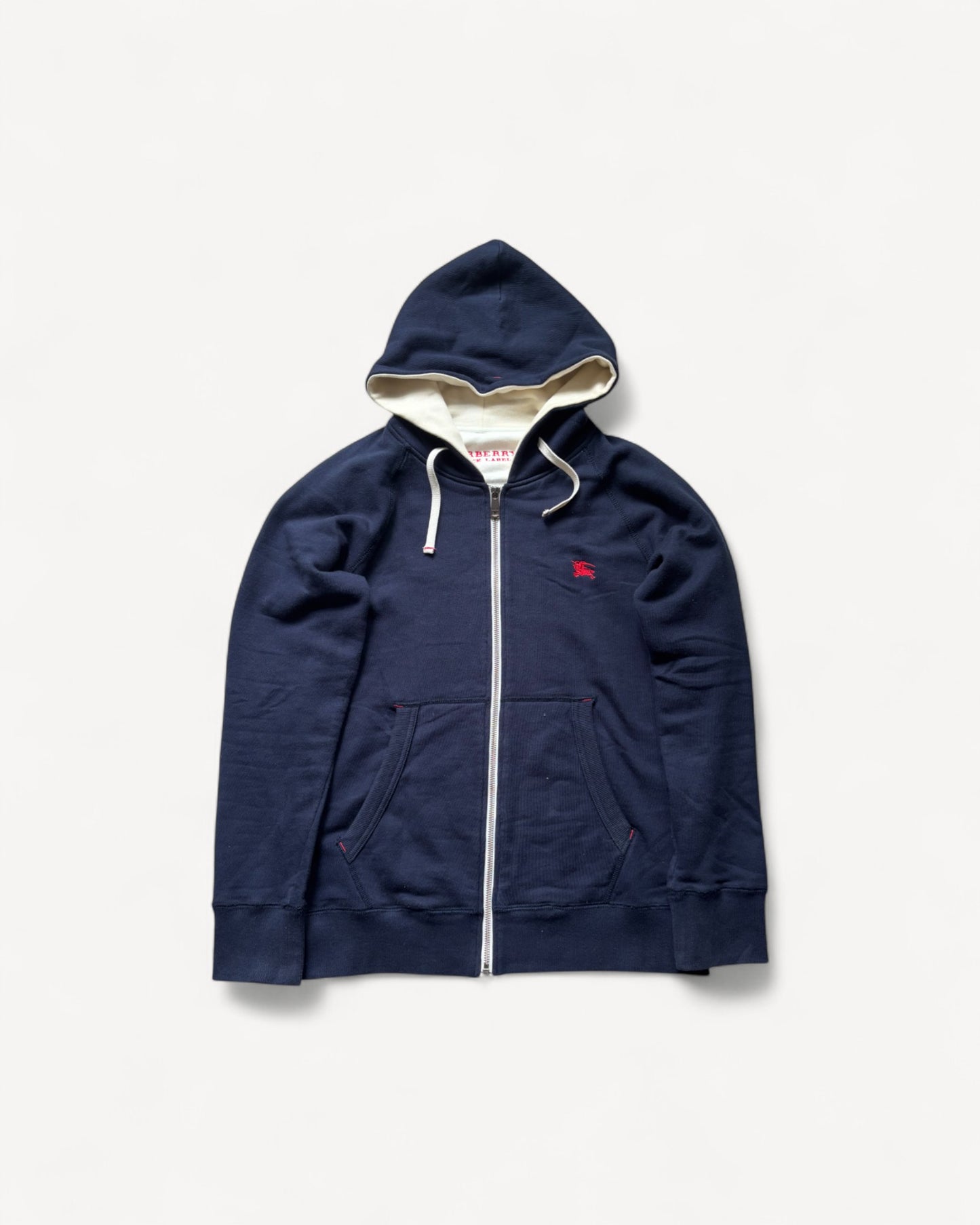 BURBERRY NAVY ZIP UP HOODIE (S)
