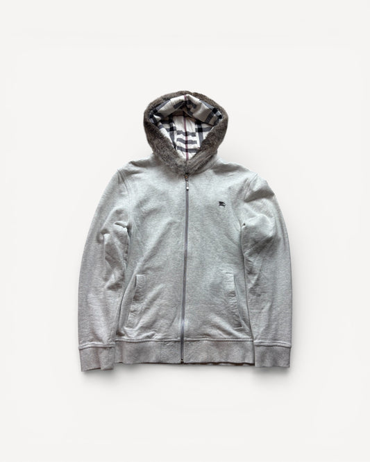 BURBERRY GREY FUR ZIP UP HOODIE (S)
