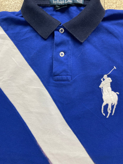 RALPH LAUREN POLO SHIRT BLUE/WHITE (M)