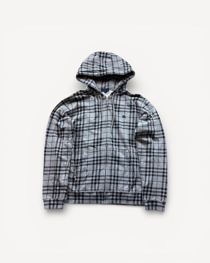 BURBERRY GREY NOVACHECK ZIP UP HOODIE (L)