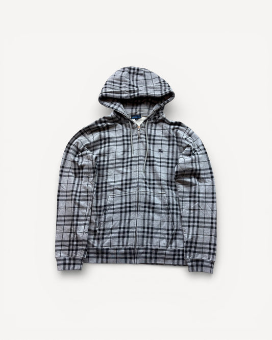 BURBERRY GREY NOVACHECK ZIP UP HOODIE (L)