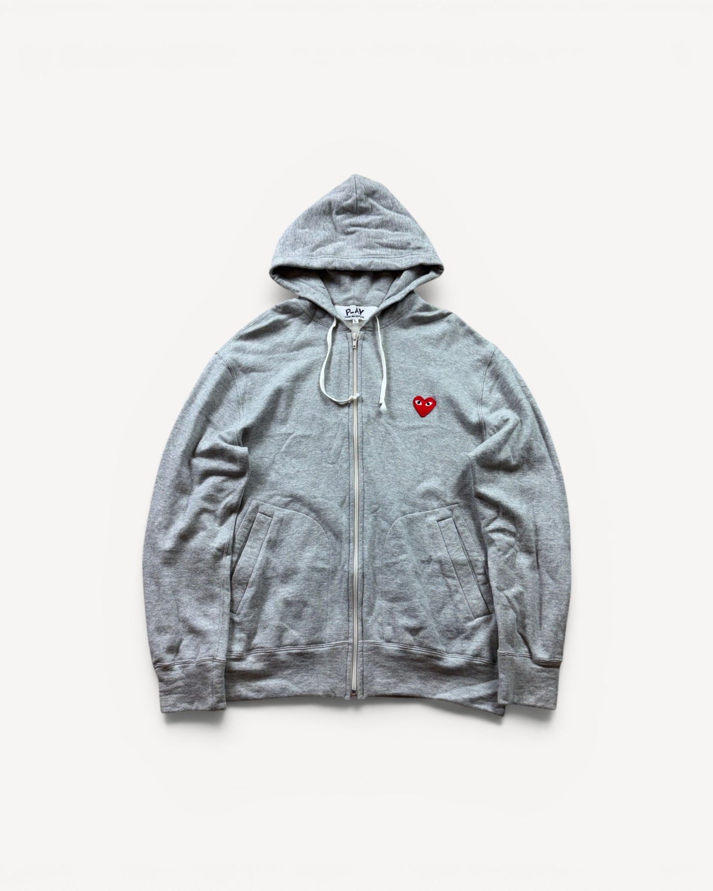 CDG PLAY GREY ZIP UP HOODIE (L)