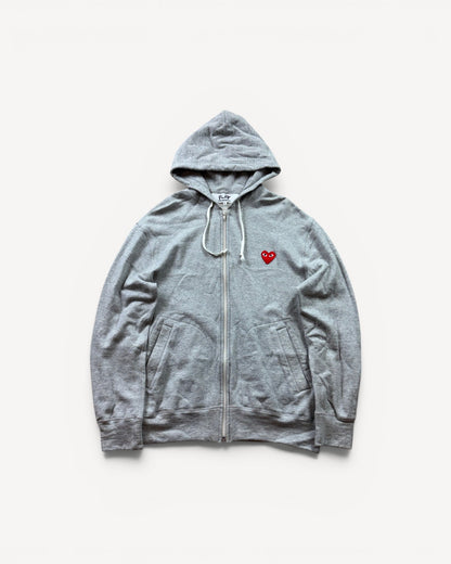 CDG PLAY GREY ZIP UP HOODIE (L)