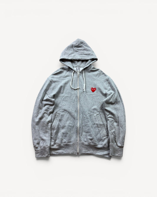 CDG PLAY GREY ZIP UP HOODIE (L)