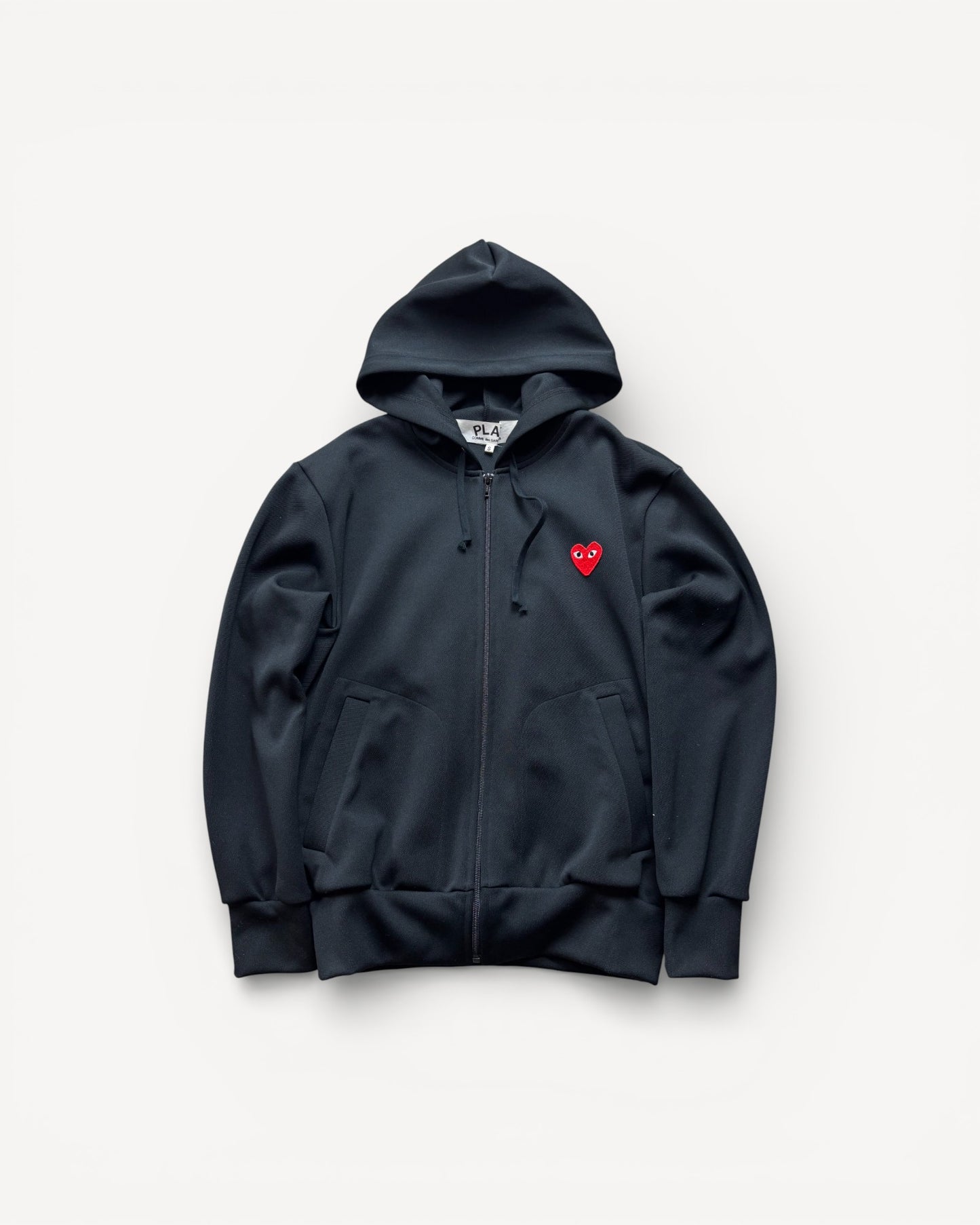 CDG PLAY BLACK ZIP UP HOODIE (S)