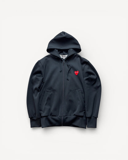 CDG PLAY BLACK ZIP UP HOODIE (S)