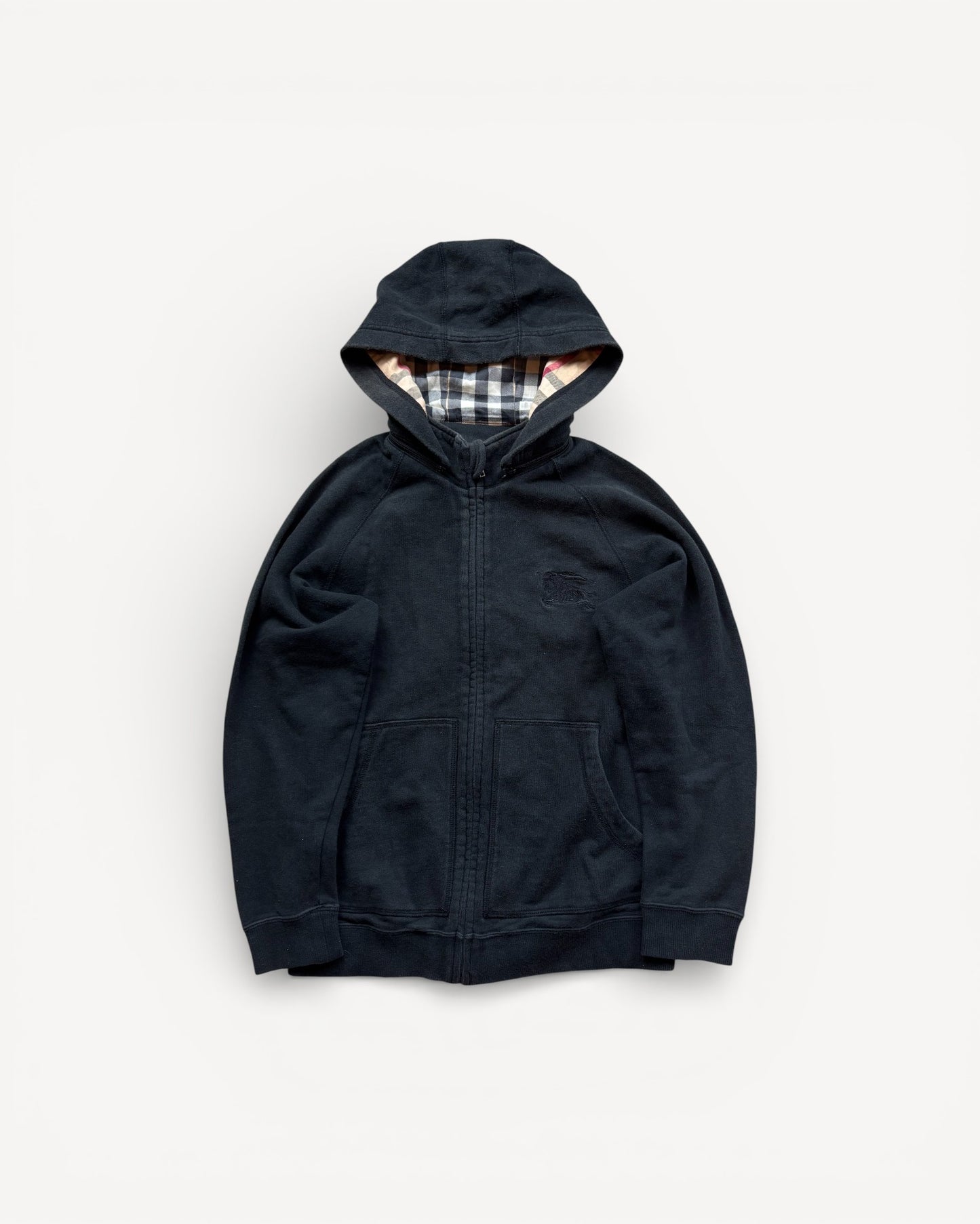BURBERRY BLACK ZIP UP HOODIE (S)