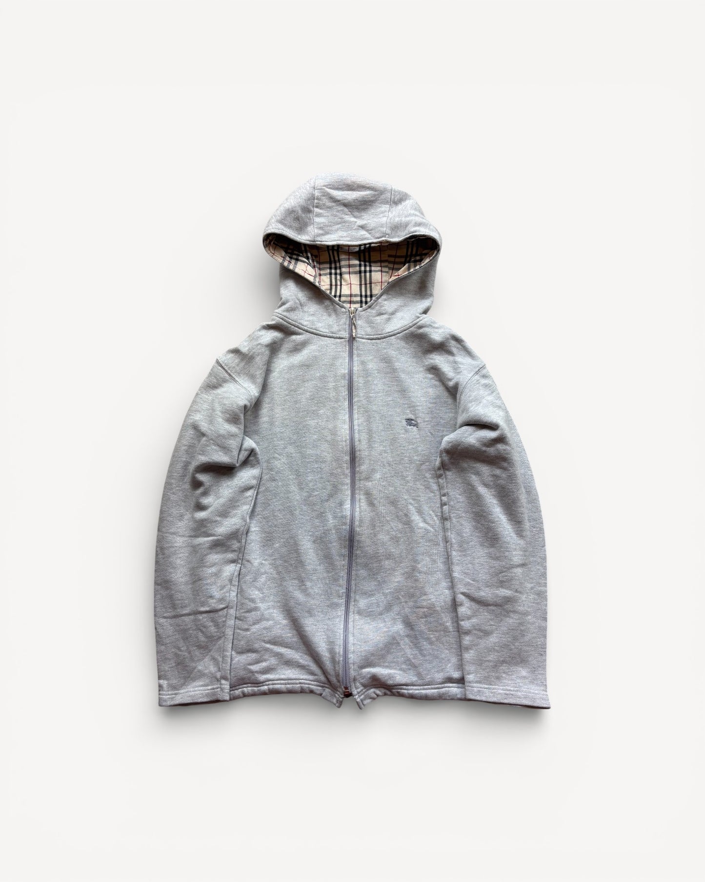 BURBERRY GREY ZIP UP HOODIE (S)