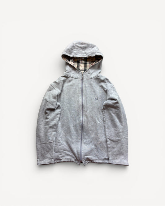 BURBERRY GREY ZIP UP HOODIE (S)