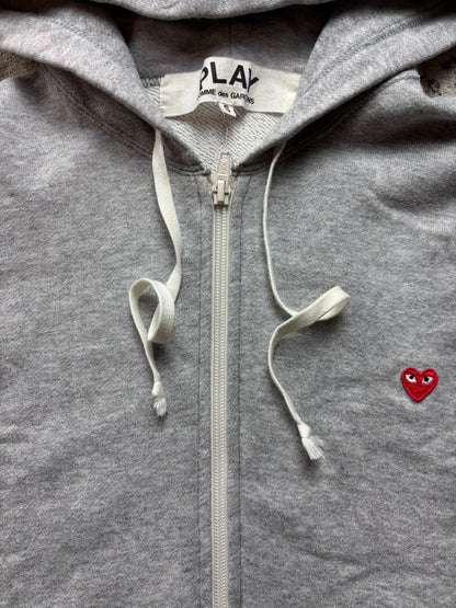 CDG PLAY GREY ZIP UP HOODIE (S)