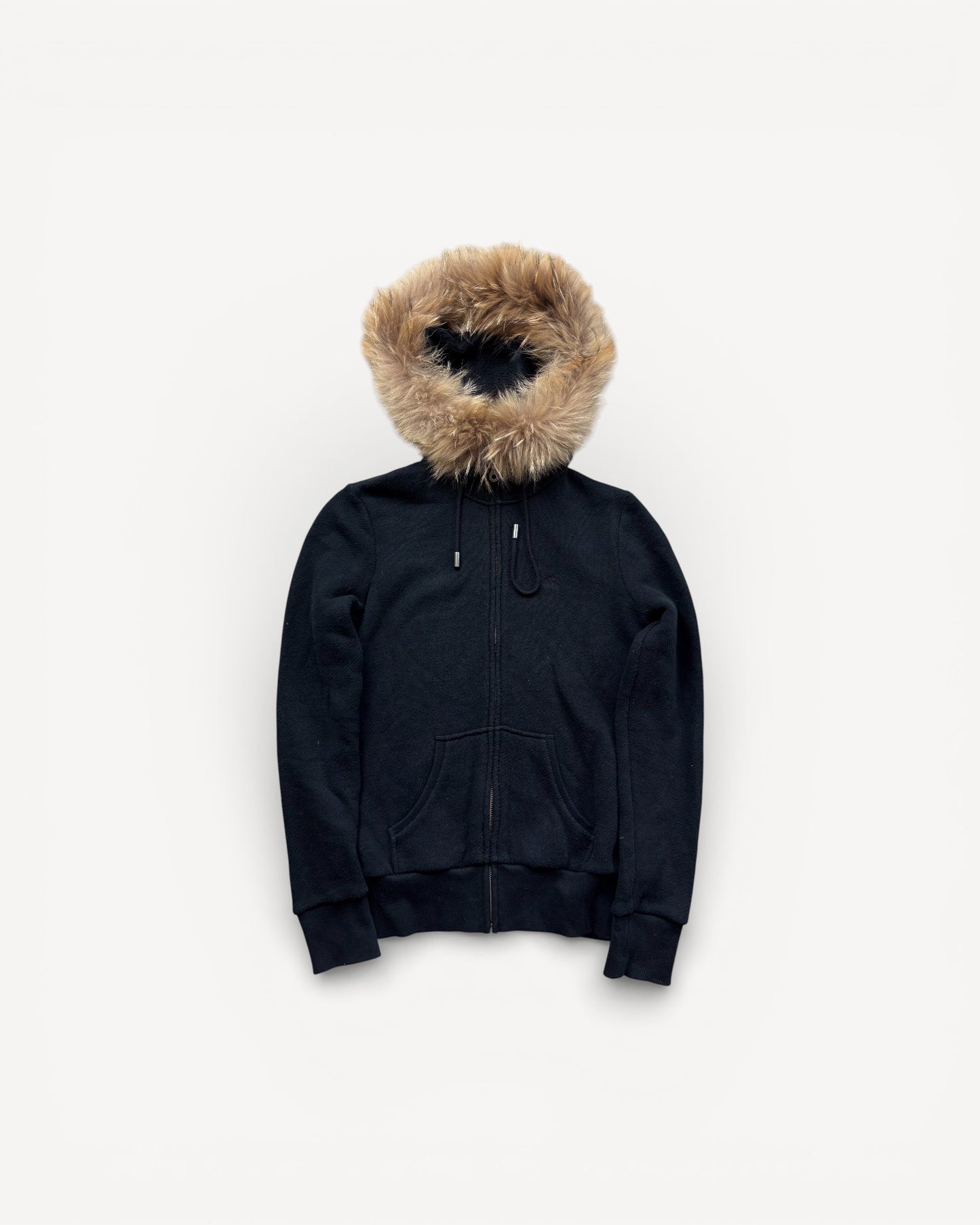 BURBERRY BLACK FUR ZIP UP HOODIE (S)