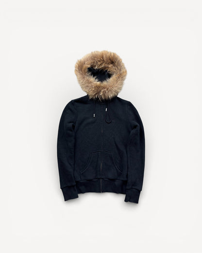 BURBERRY BLACK FUR ZIP UP HOODIE (S)
