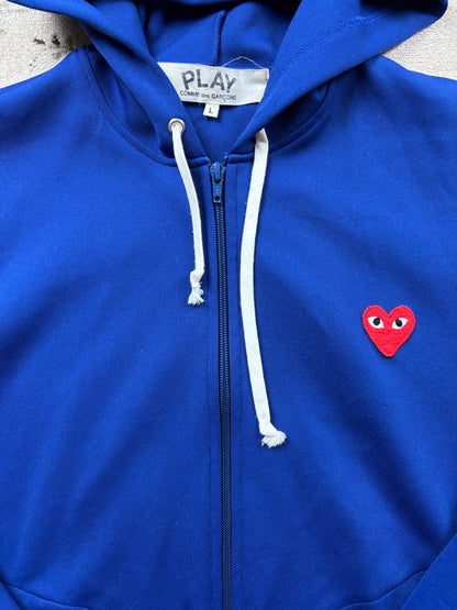 CDG PLAY BLUE ZIP UP HOODIE (L)