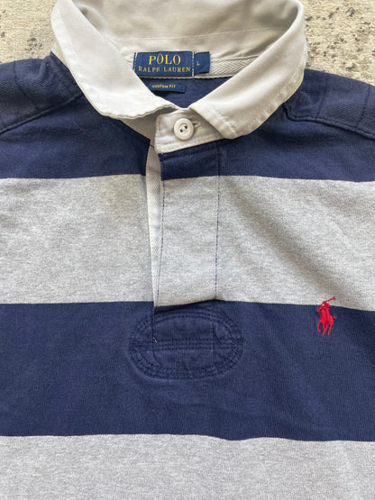 RALPH LAUREN LONGSL. POLO SHIRT GREY STRIPED (L)