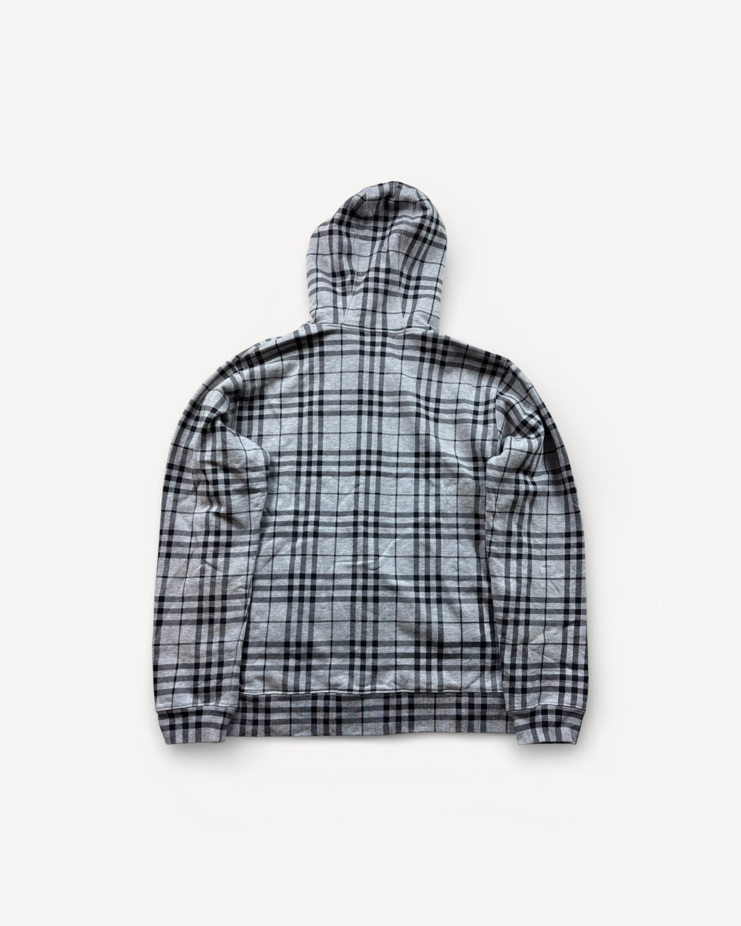 BURBERRY GREY NOVACHECK ZIP UP HOODIE (L)