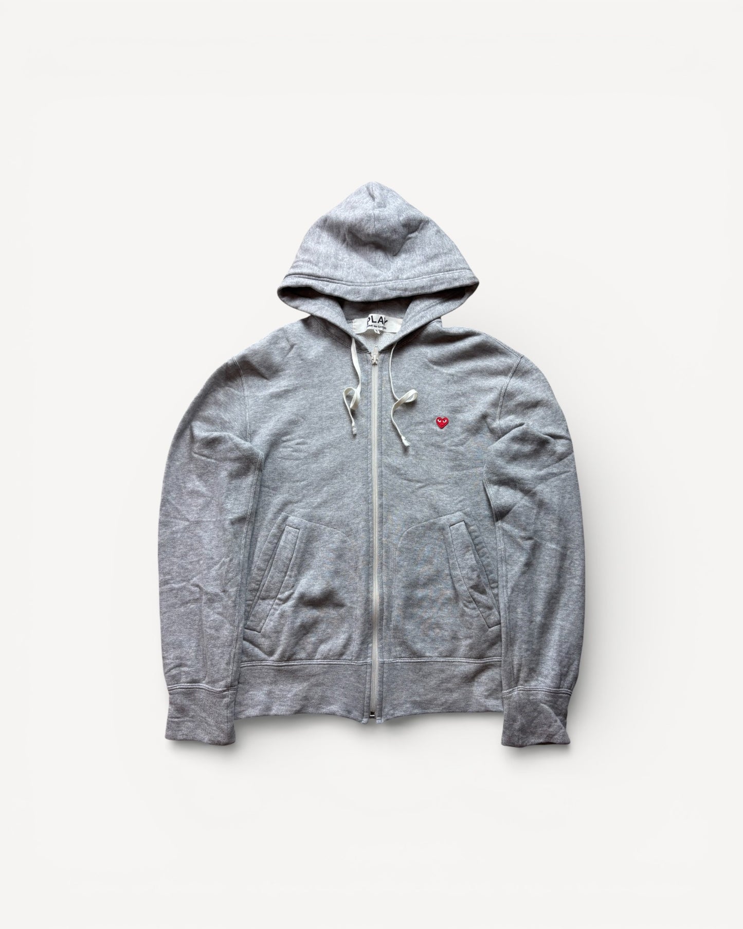 CDG PLAY GREY ZIP UP HOODIE (S)