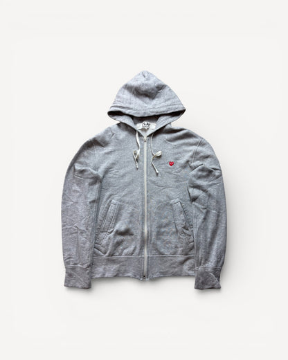 CDG PLAY GREY ZIP UP HOODIE (S)