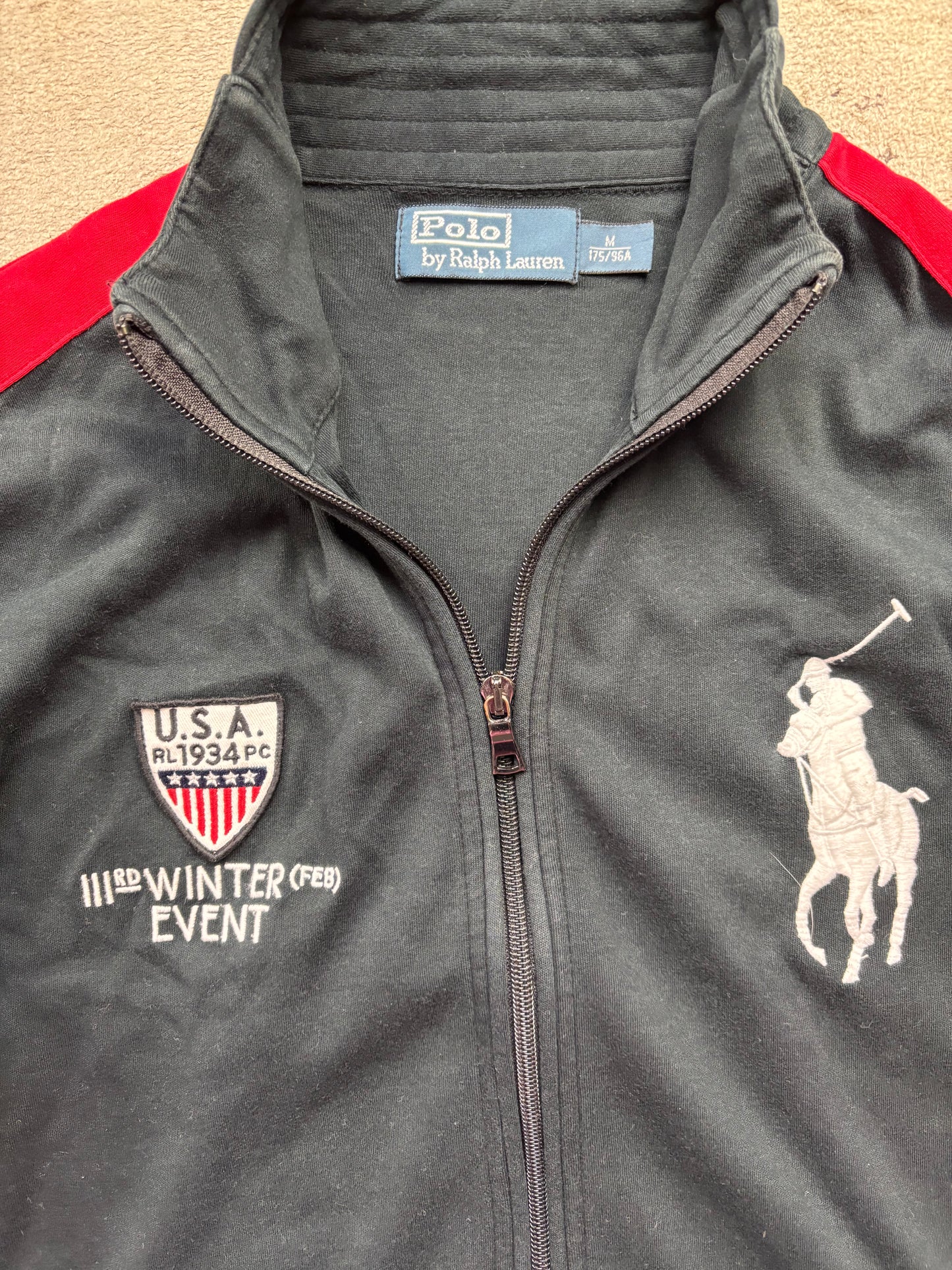 RALPH LAUREN BLACK ZIP UP HOODIE (M)