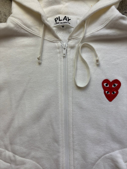 CDG PLAY WHITE ZIP UP HOODIE (S)