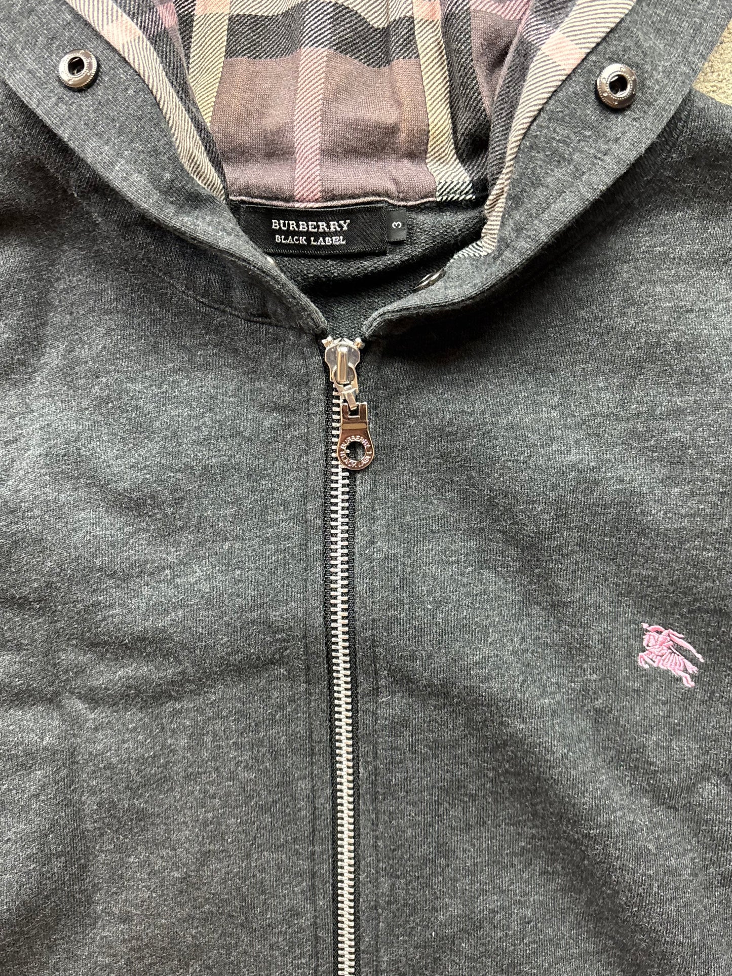 BURBERRY DARK GREY ZIP UP HOODIE (S)