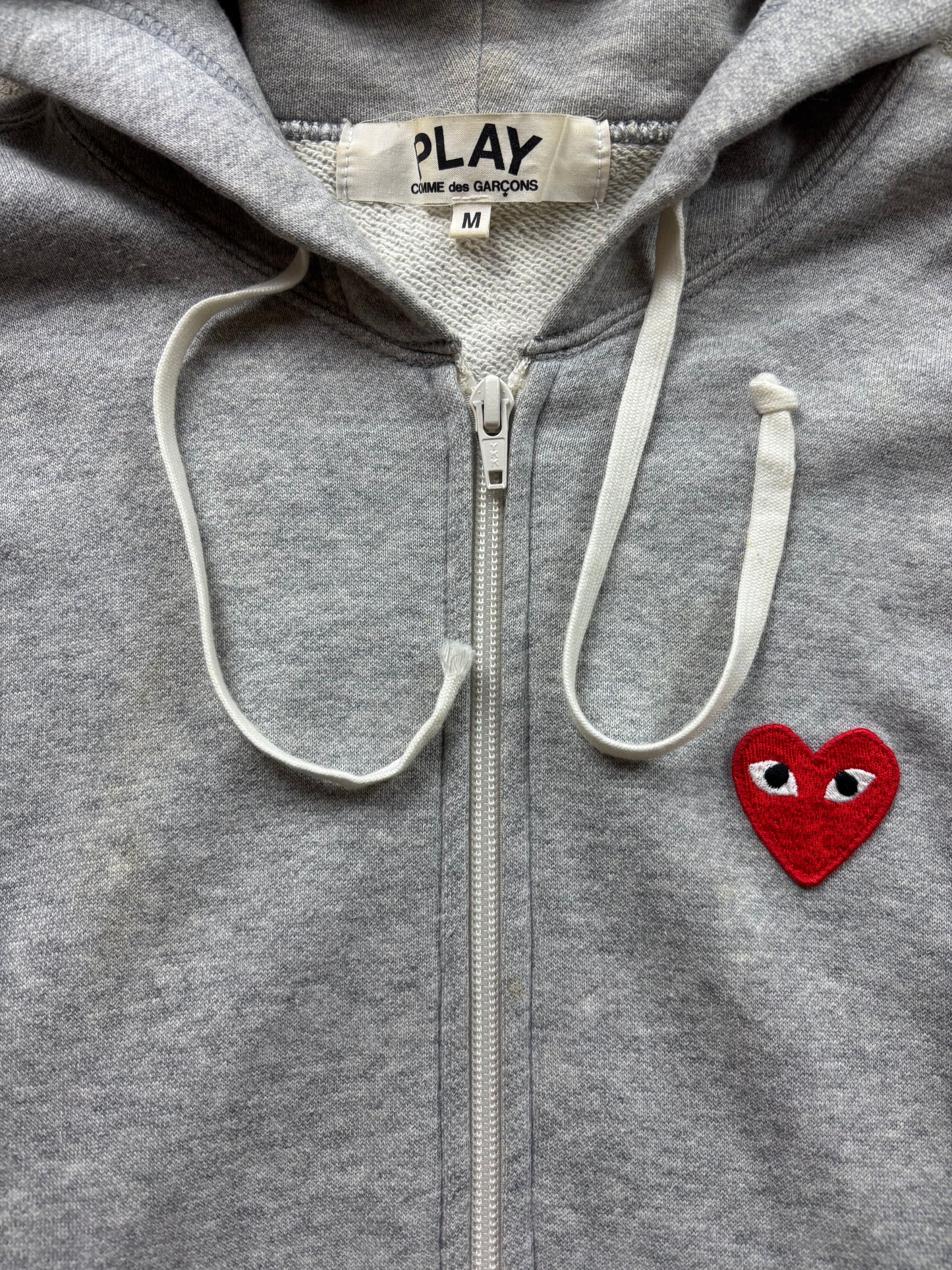 CDG PLAY GREY ZIP UP HOODIE (S)