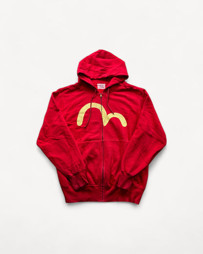 EVISU RED ZIP UP HOODIE (L)