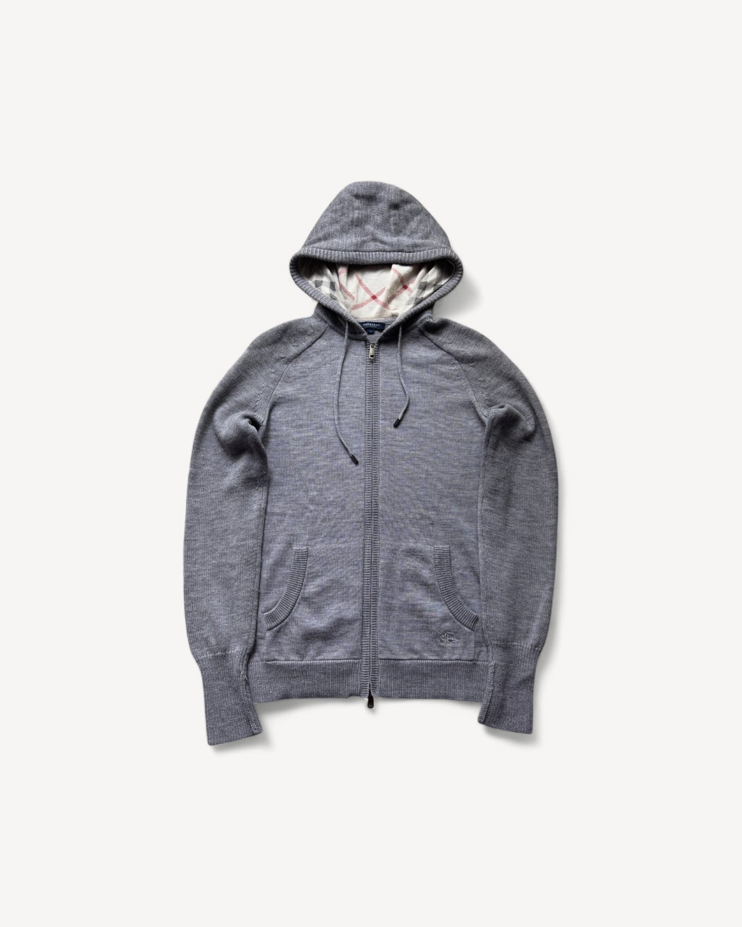 BURBERRY GREY KNITTED ZIP UP HOODIE (S)