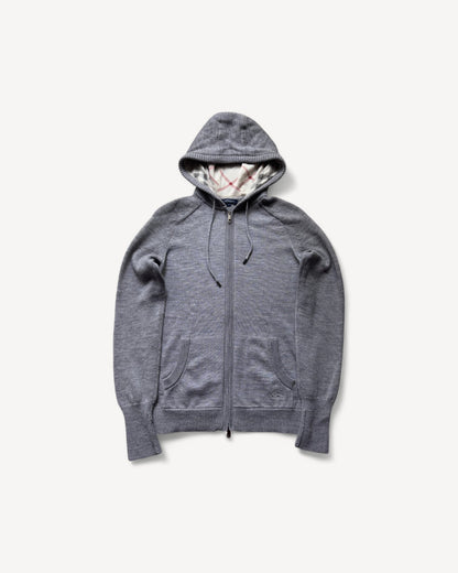 BURBERRY GREY KNITTED ZIP UP HOODIE (S)