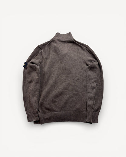 STONE ISLAND BROWN HALF ZIP UP KNIT (M)