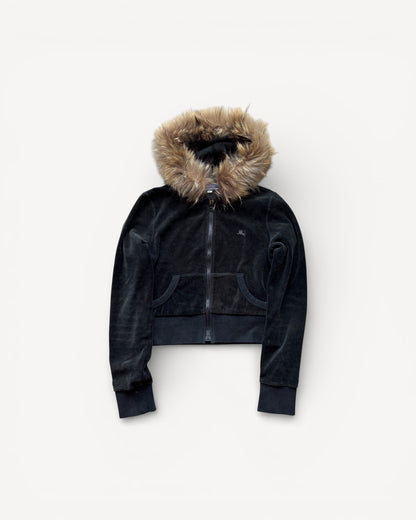 BURBERRY CROPPED FUR ZIP UP HOODIE (S)