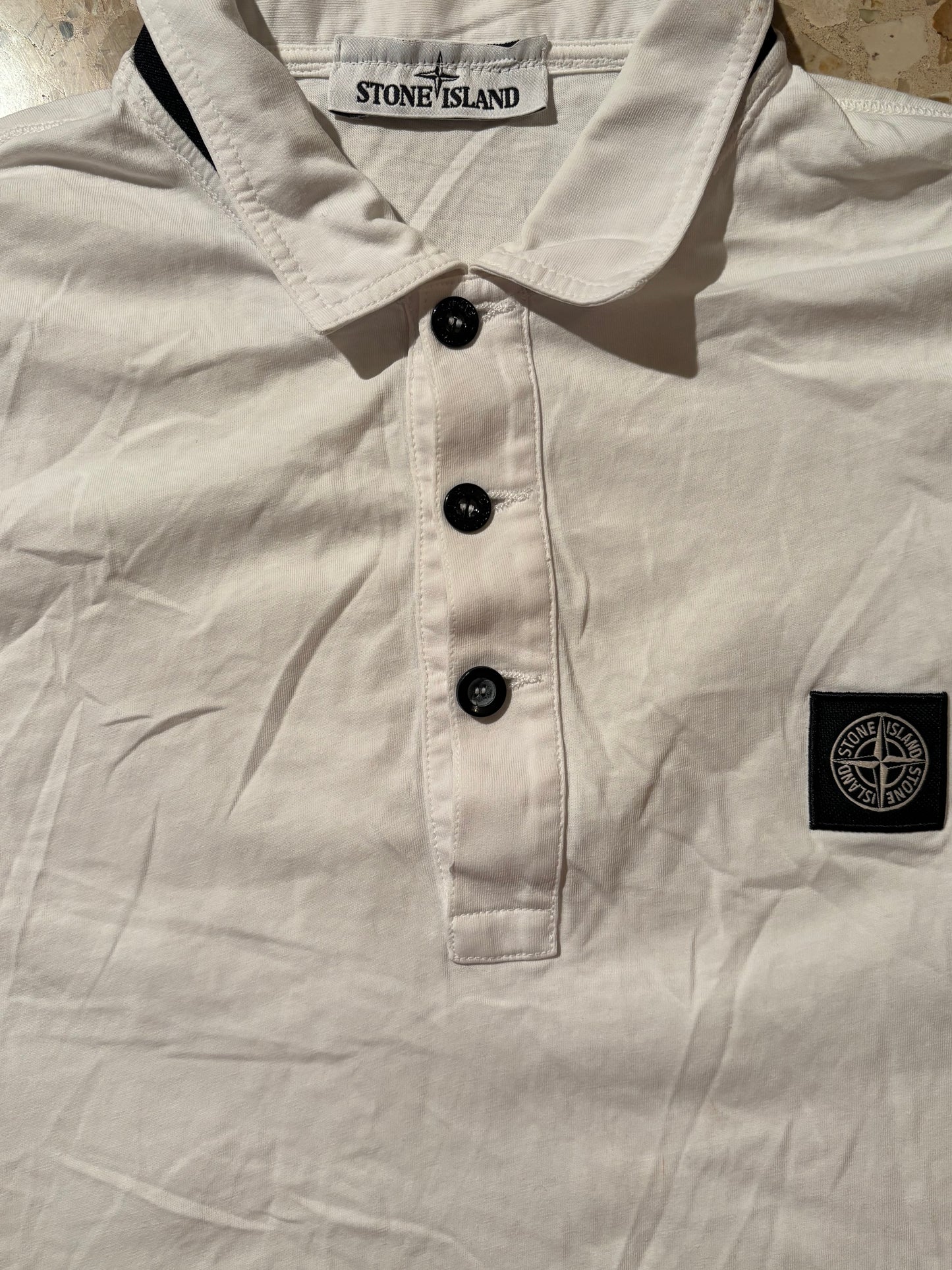 STONE ISLAND WHITE POLO SHIRT (L)