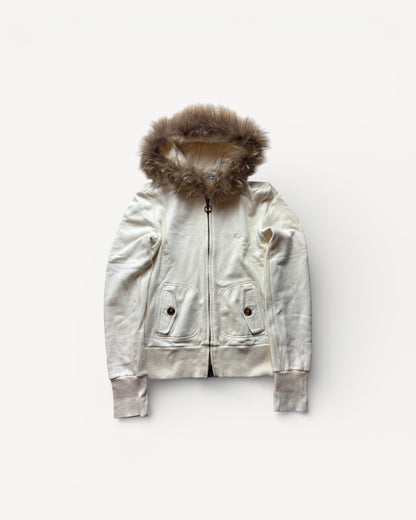 BURBERRY BEIGE FUR ZIP UP HOODIE (S)